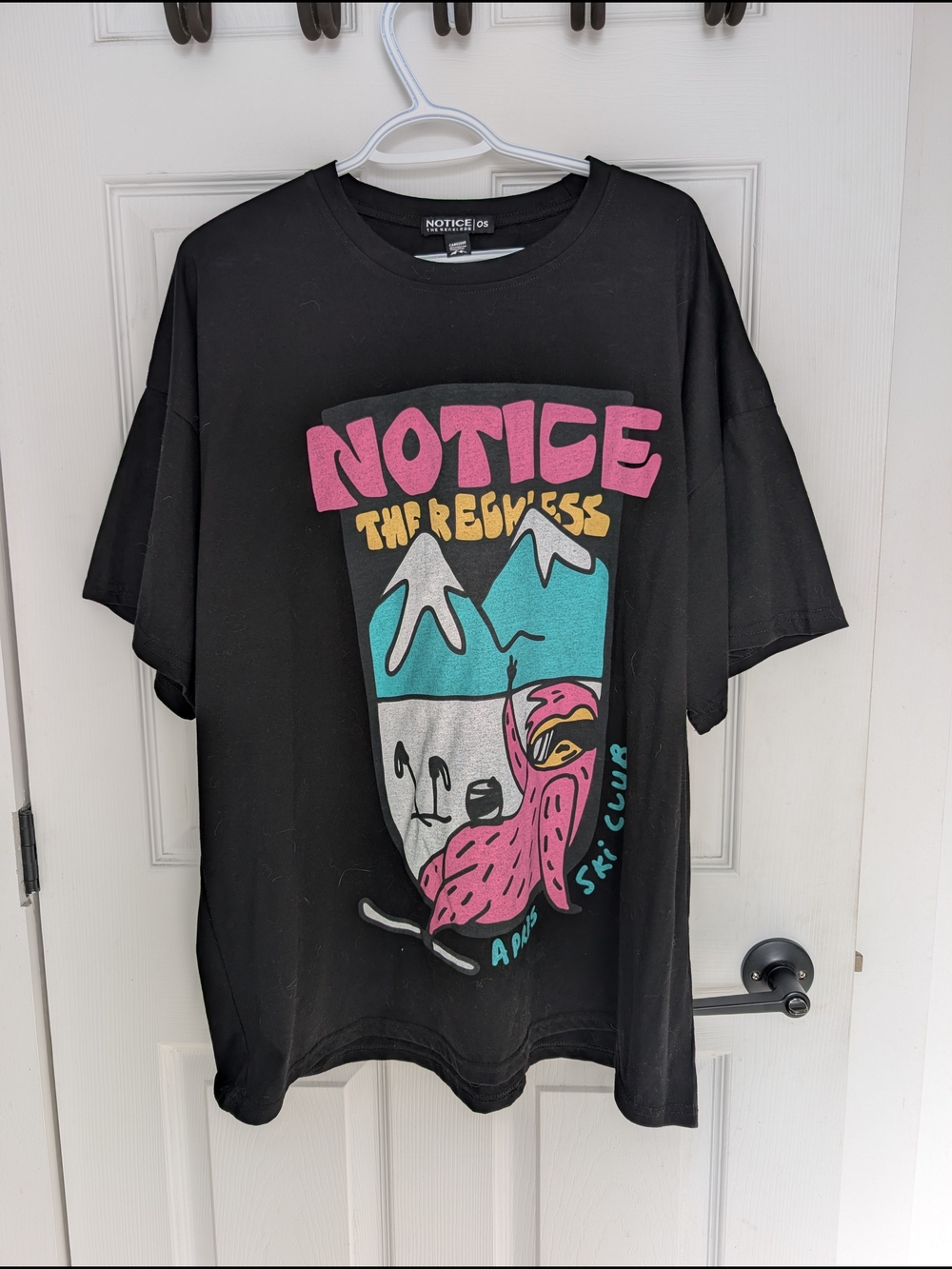 NOTICE The Reckless Black Graphic Tee with Pink & Teal Print